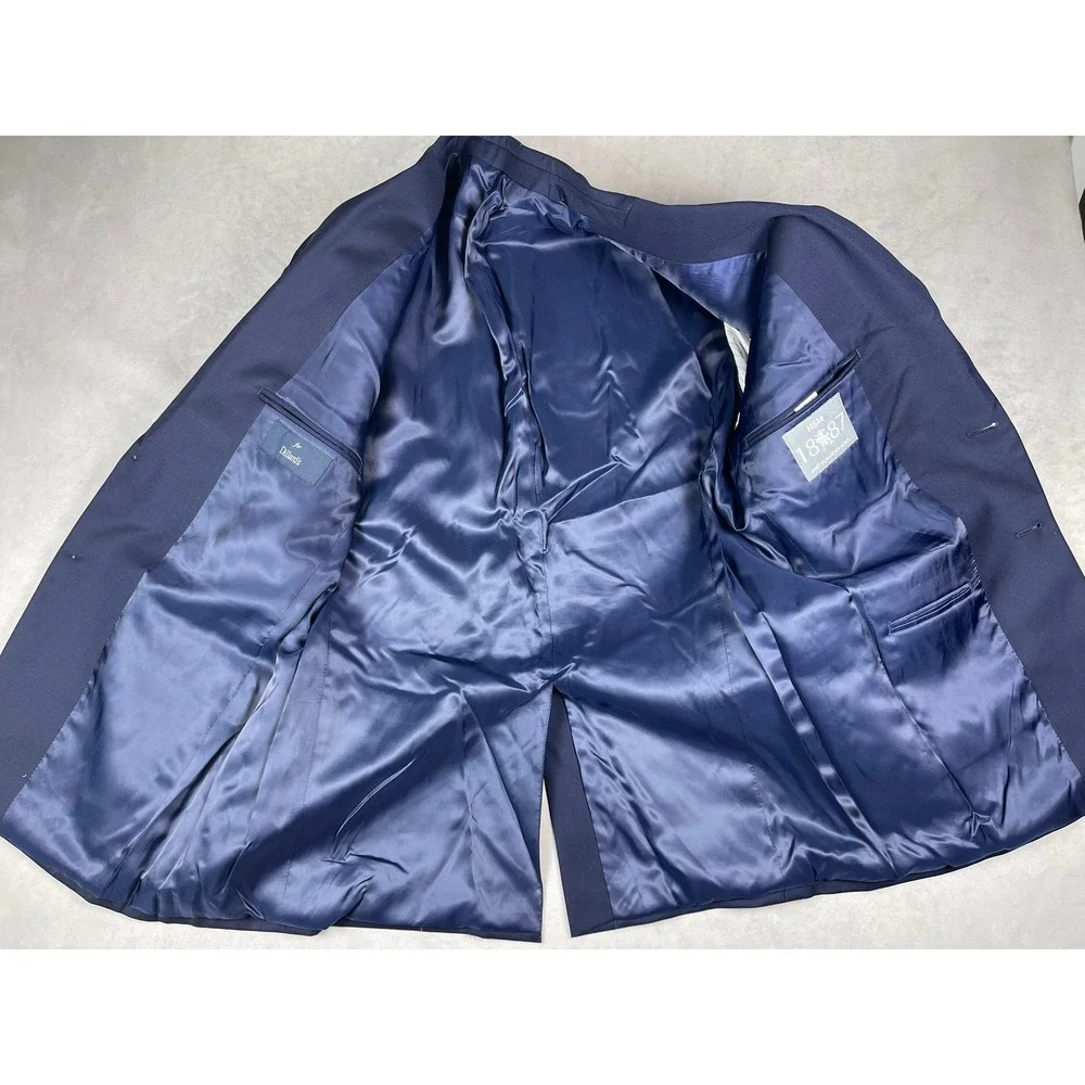 Hart Schaffner Marx HSM 1887 Navy Blue Textured Blazer Silver‎ Crest Buttons 42R